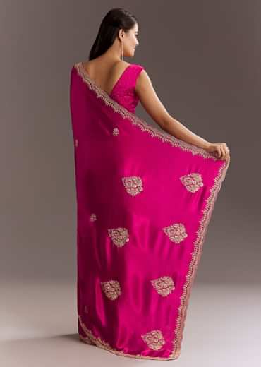 Rani Pink Chinon Saree With Cutdana Butta And Scallop Border