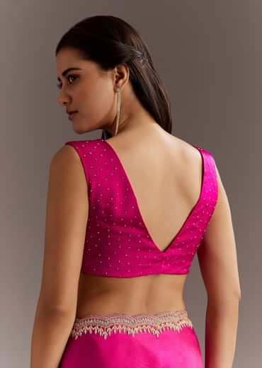 Rani Pink Chinon Saree With Cutdana Butta And Scallop Border