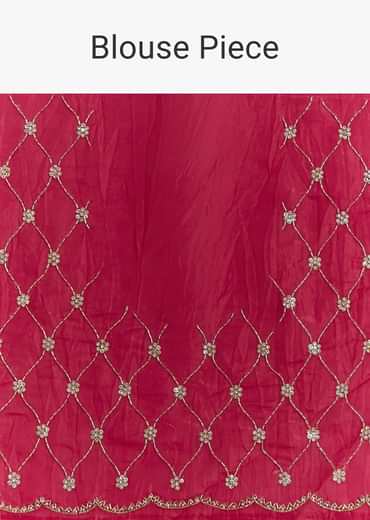 Rani Pink Crushed Tissue Saree With Cutdana And Sequin Embroidery