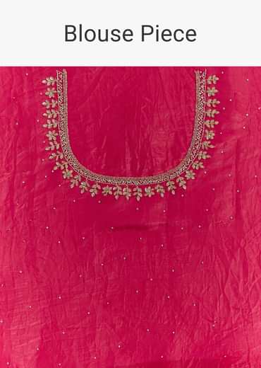 Rani Pink Crushed Tissue Saree With Stone Embellishments And Scallop Border