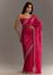 Rani Pink Crushed Tissue Saree With Stone Embellishments And Scallop Border