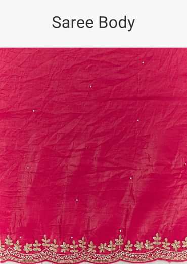 Rani Pink Crushed Tissue Saree With Stone Embellishments And Scallop Border