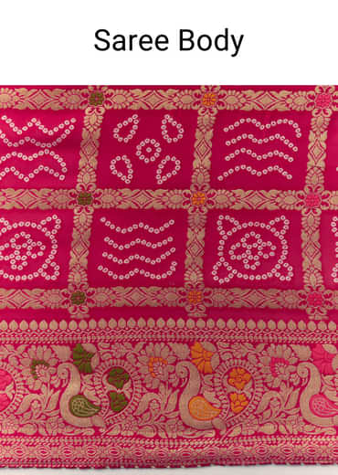 Rani Pink Dola Silk Bandhani Woven Saree with Unstitched Blouse