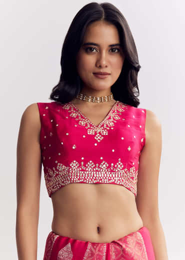 Rani Pink Dola Silk Saree With Gota Patti Woven Motif