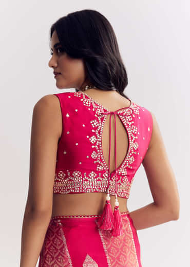 Rani Pink Dola Silk Saree With Gota Patti Woven Motif