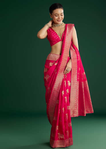 Rani Pink Dola Silk Saree With Zari Woven Border