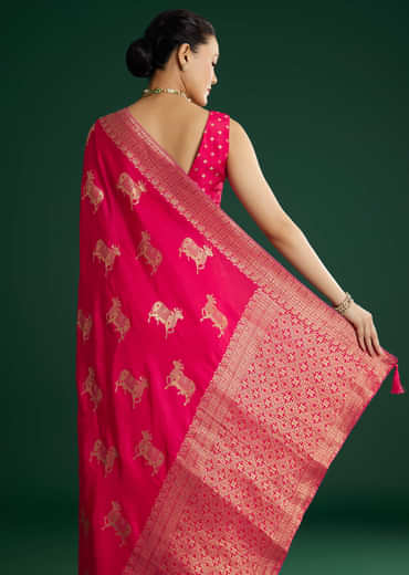 Rani Pink Dola Silk Saree With Zari Woven Border