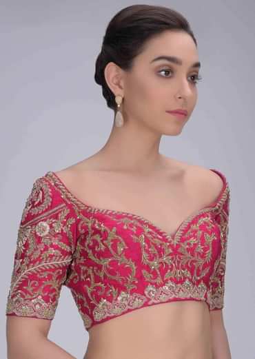 Rani Pink Blouse In Embellished Raw Silk