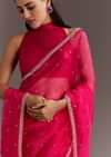 Rani Pink Glass Tissue Saree With Cutdana And Sequins Scallop Border
