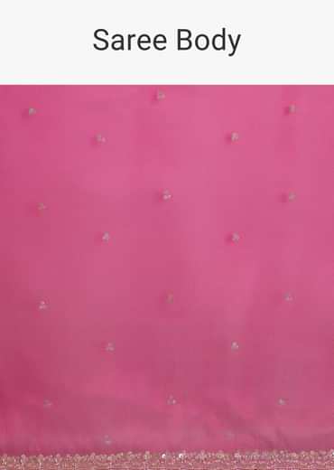 Rani Pink Glass Tissue Saree With Cutdana And Sequins Scallop Border