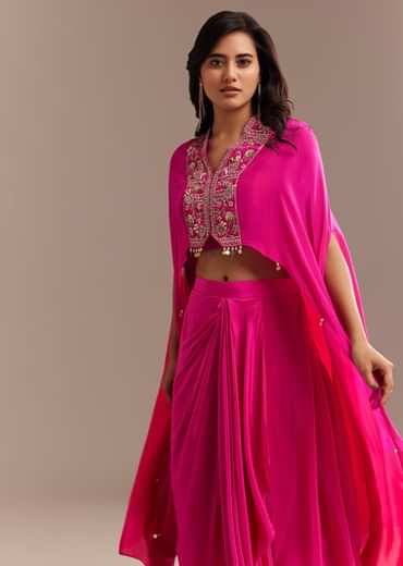 Rani Pink Ombre Zardosi Cape Skirt Set