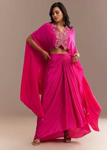 Rani Pink Ombre Zardosi Cape Skirt Set