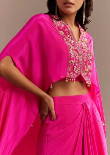 Rani Pink Ombre Zardosi Cape Skirt Set