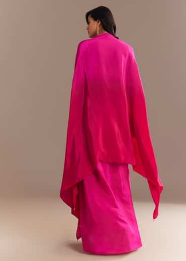 Rani Pink Ombre Zardosi Cape Skirt Set