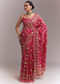 Rani Pink Satin Saree With Handwoven Ikat Print And Mirror Work