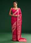 Rani Pink Satin Saree With Zari Woven Design