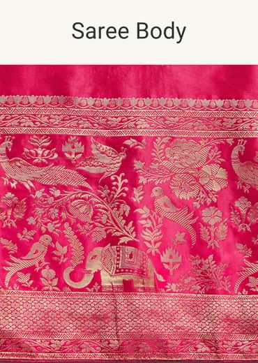 Rani Pink Satin Saree With Zari Woven Design