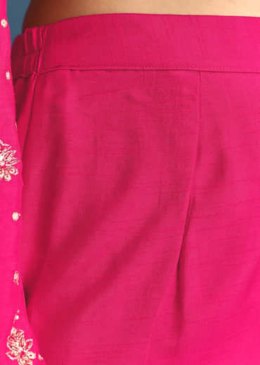 Rani Pink Silk Embroidered Kurta Set With Dupatta