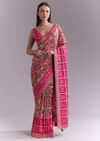 Rani Pink Silk Saree With Bandhani Work And Elephant Motifs