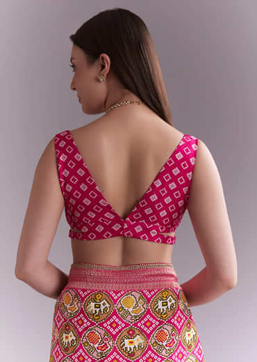 Rani Pink Silk Saree With Bandhani Work And Elephant Motifs