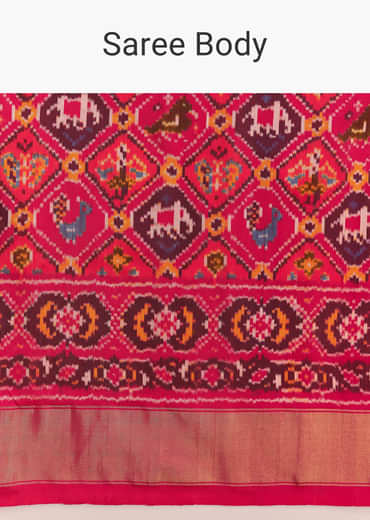 Rani Pink Silk Single Ikkat Handwoven Patola Saree With Geometric Motifs