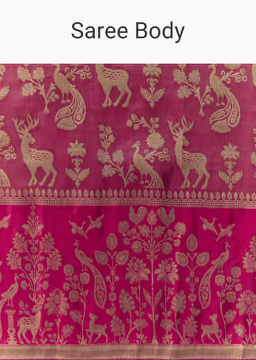 Rani Pink Zari Weave Saree with Brocade Blouse Fabric