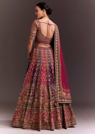 Rani Pink And Purple Zari Embellished Lehenga Set