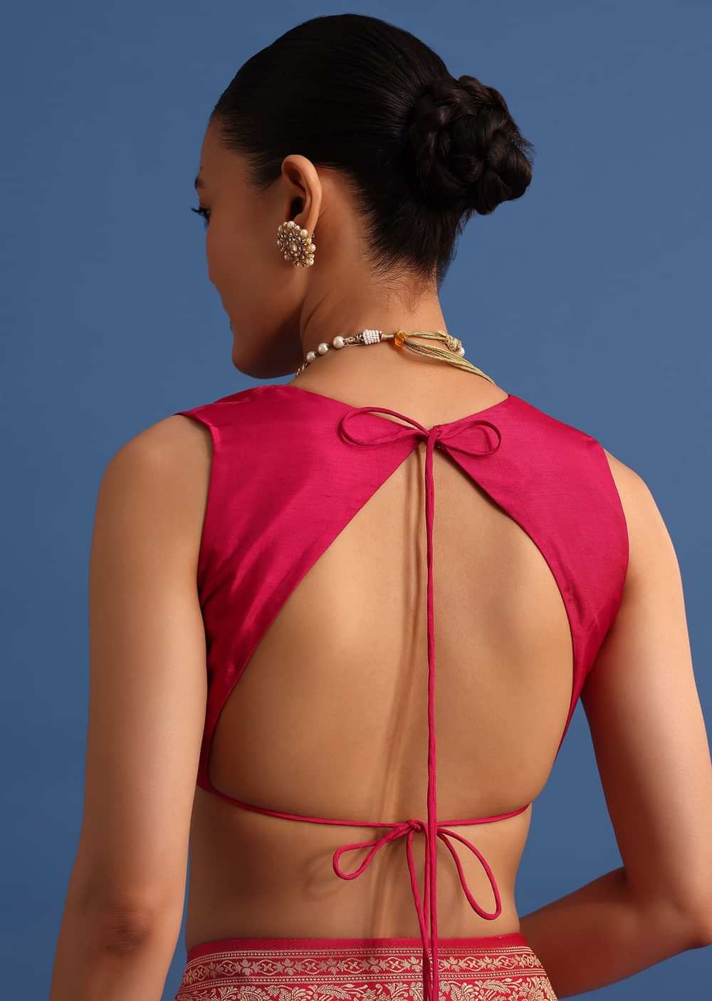 Rani Pink Banarasi Bandhani Satin Saree With Brocade Motifs On Border