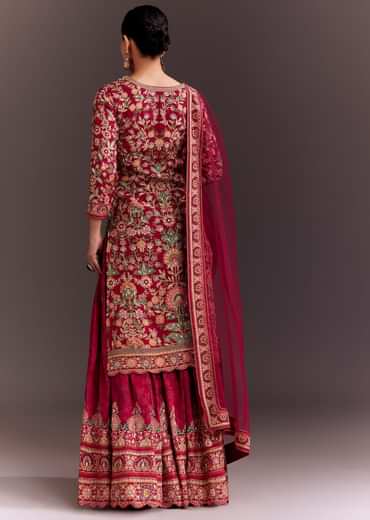 Rani Pink Embroidered Printed Palazzo Set