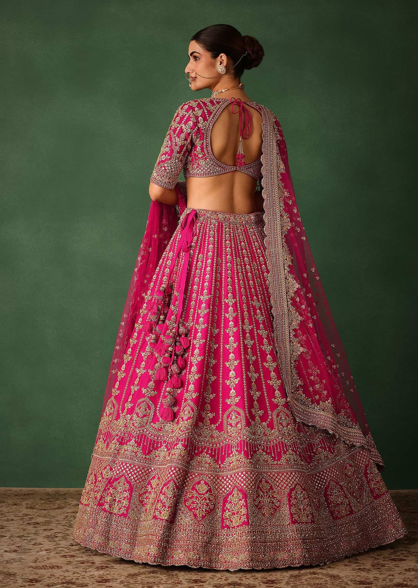 Rani Pink Hand Embroidered Lehenga With Blouse And Dupatta