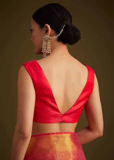 Rani Pink Kanjivaram Silk Saree With Golden Zari Detailing