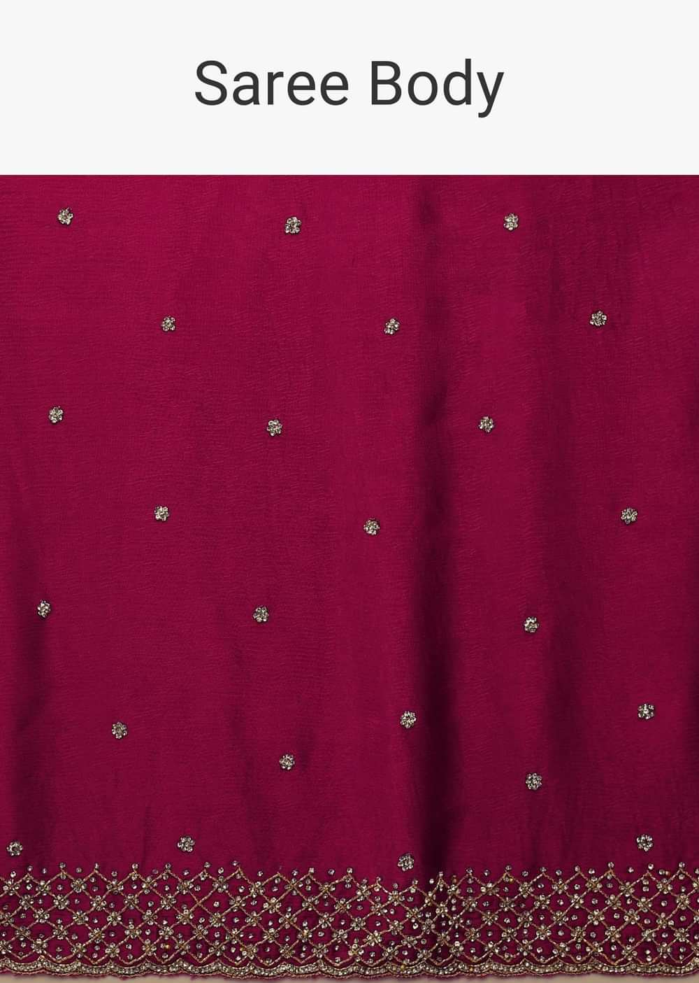 Rani Pink Saree In Chiffon With Cut Dana And Stones Embroidery