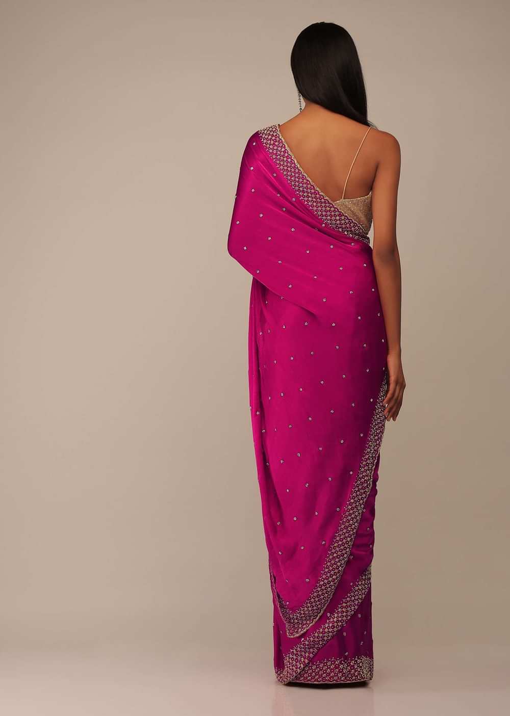Rani Pink Saree In Stones And Cut Dana Embroidery