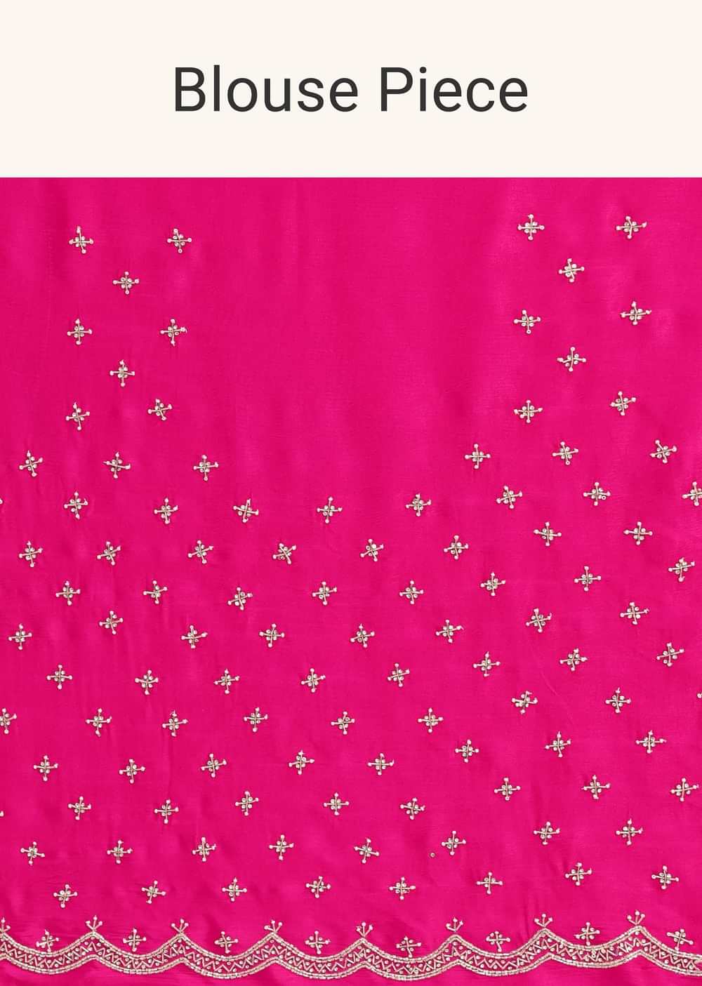 Rani Pink Satin Chinon Saree With Scallop Border And Unstitched Blouse Piece