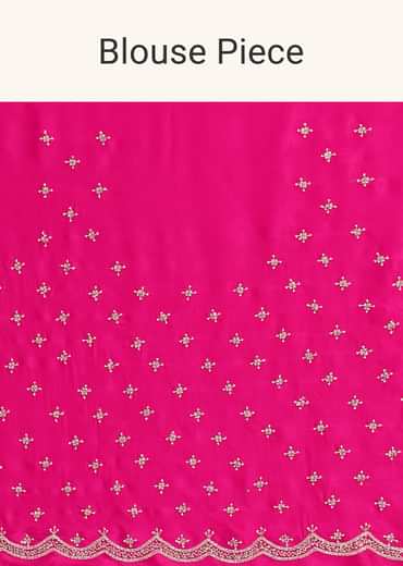 Rani Pink Satin Chinon Saree With Scallop Border And Unstitched Blouse Piece