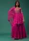 Rani Pink Sharara Suit Set In Silk With Floral Embroidery
