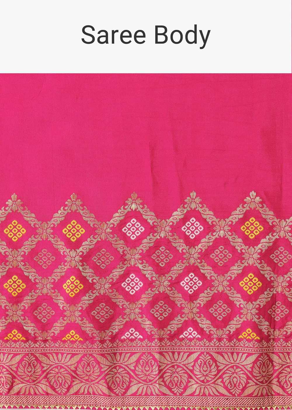 Rani Pink Silk Saree With Bandhani Detail And Unstitched Blouse Piece