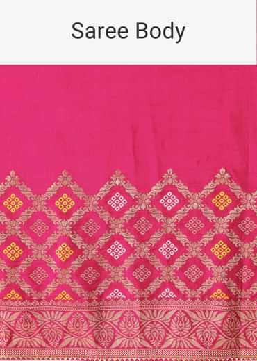 Rani Pink Silk Saree With Bandhani Detail And Unstitched Blouse Piece