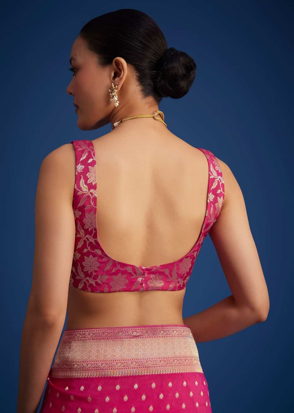 Rani Pink Tissue Silk Saree With Zari Border And Butti Work