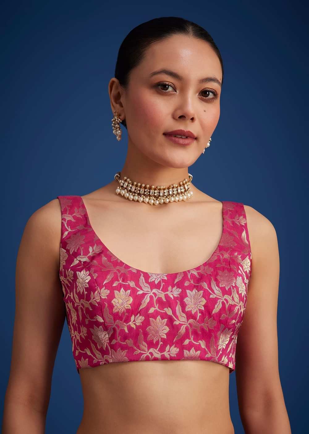 Rani Pink Tissue Silk Saree With Zari Border And Butti Work