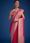 Rani Pink Tissue Silk Saree With Zari Border And Butti Work