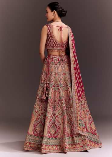 Rani Pink Zari Work Lehenga Set