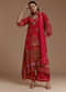 Red Asymmetric Floral Print Kurta Set