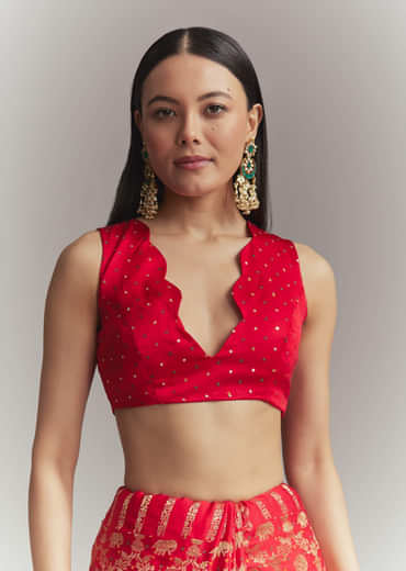 Red Banarasi Silk Embroidered Saree With Heavy Hand Embroidery