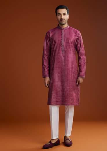 Red Banarasi Silk Kurta Pant Set