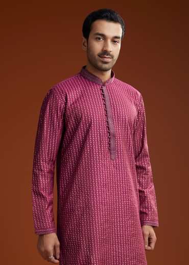 Red Banarasi Silk Kurta Pant Set