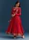 Red Bandhani And Leheriya Jacket Anarkali Suit In Georgette
