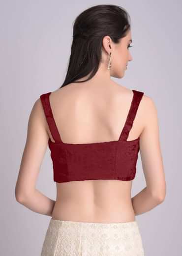 Red Blouse In Velvet With Sweetheart Neckline