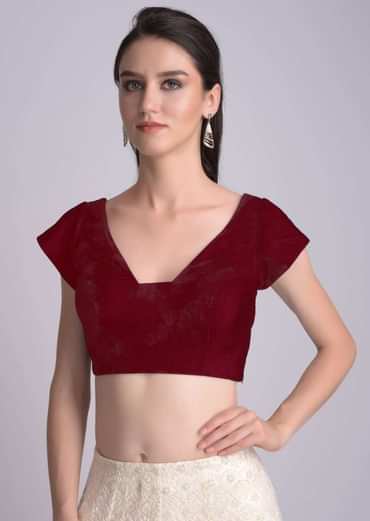Red Blouse In Velvet With Trapeze Neckline