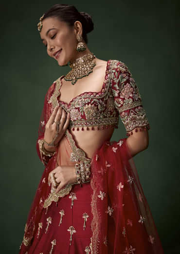 Red Bridal Silk Lehenga Set